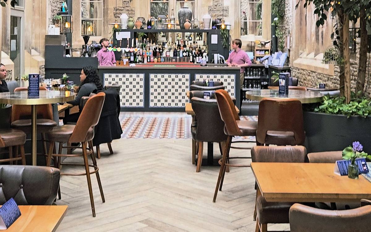 A venue atrium set for guests